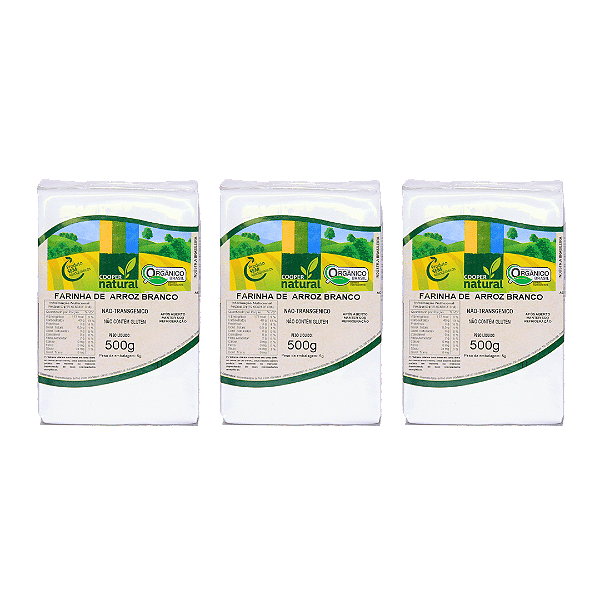 Kit 3 Farinha De Arroz Branco Orgânico À Vácuo Coopernatural 500 g