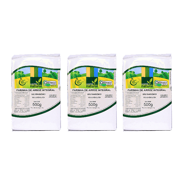 Kit 3 Farinha De Arroz Integral Orgânico À Vácuo Coopernatural 500 g