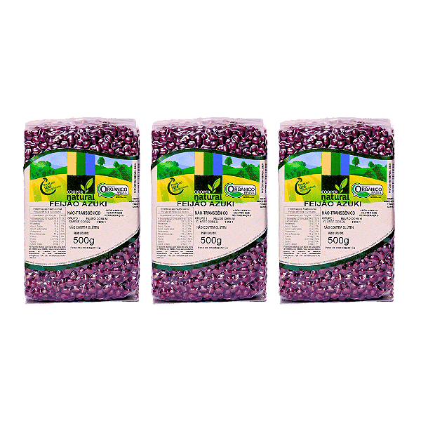 Kit 3 Feijão Azuki Orgânico À Vácuo Coopernatural 500 g