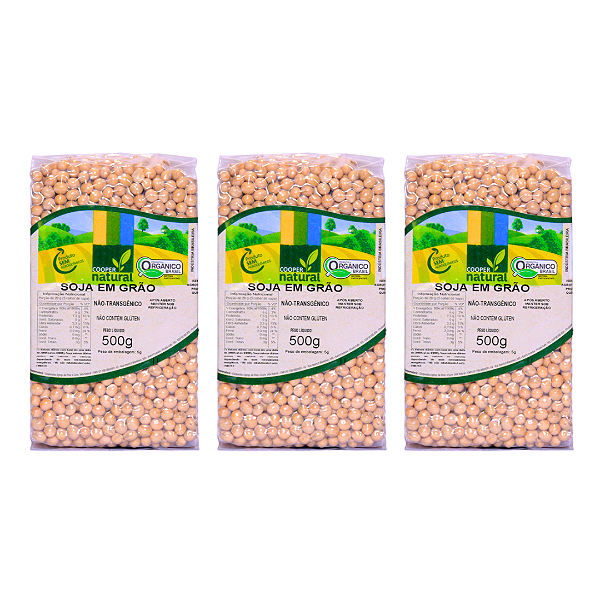 Kit 3 Soja Em Grãos Orgânica À Vácuo Coopernatural 500 g