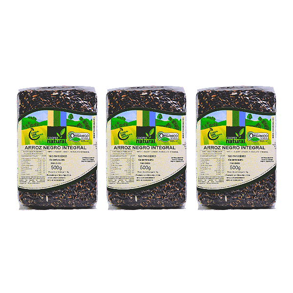 Kit 3 Arroz Negro Integral Orgânico À Vácuo Coopernatural 500 g