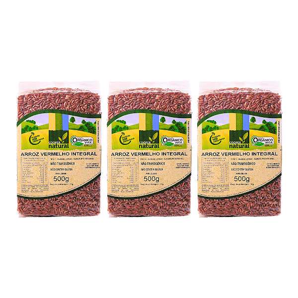 Kit 3 Arroz Vermelho Integral Orgânico À Vácuo Coopernatural 500 g