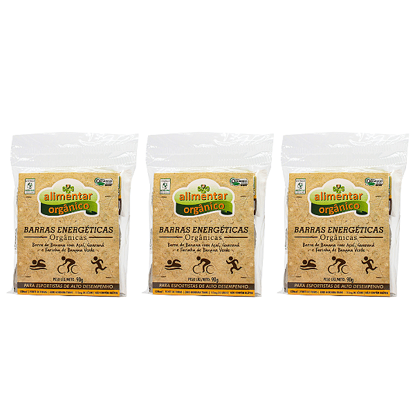 Kit 3 Barra Energética de Banana Orgânica Alimentar Pacote 3x30 g