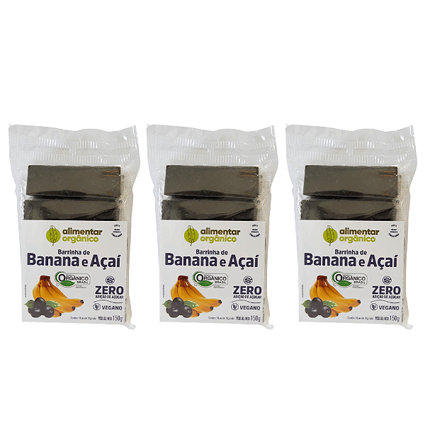 Kit 3 Barrinha de Banana e Açaí Sem Adição de Açúcar Orgânica Alimentar 150 g