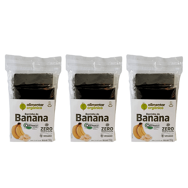 Kit 3 Barrinha de Banana Sem Adição de Açúcar Orgânica Alimentar 150 g