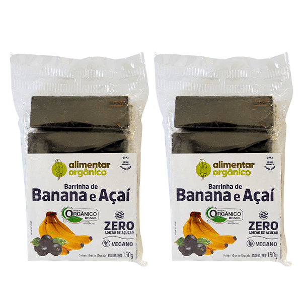 Kit 2 Barrinha de Banana e Açaí Sem Adição de Açúcar Orgânica Alimentar 150 g