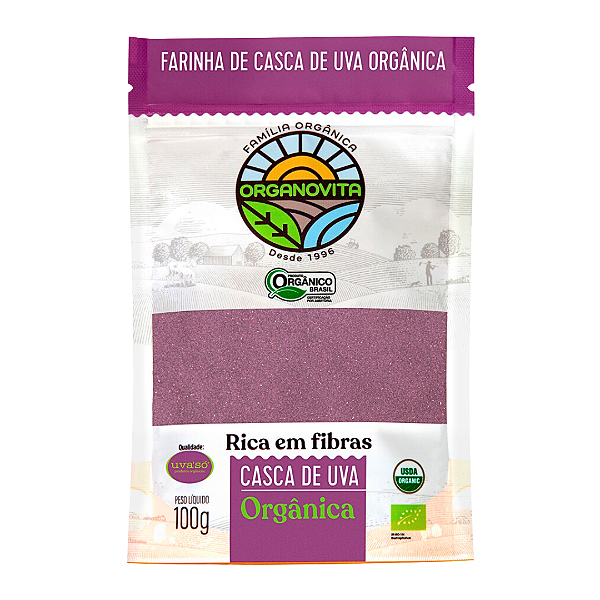 Farinha De Casca De Uva Orgânica Organovita 100 g