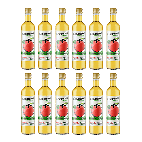 Kit 12 Vinagre De Maçã Orgânico Acidez 4,2% Organobío 500 ml