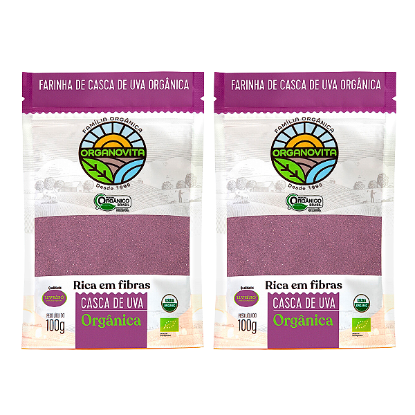 Kit 2 Farinha De Casca De Uva Orgânica Organovita 100 g