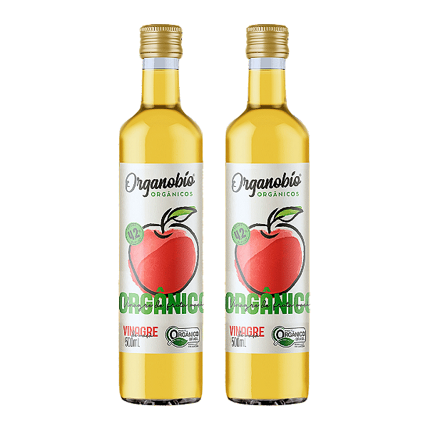 Kit 2 Vinagre De Maçã Orgânico Acidez 4,2% Organobío 500 ml