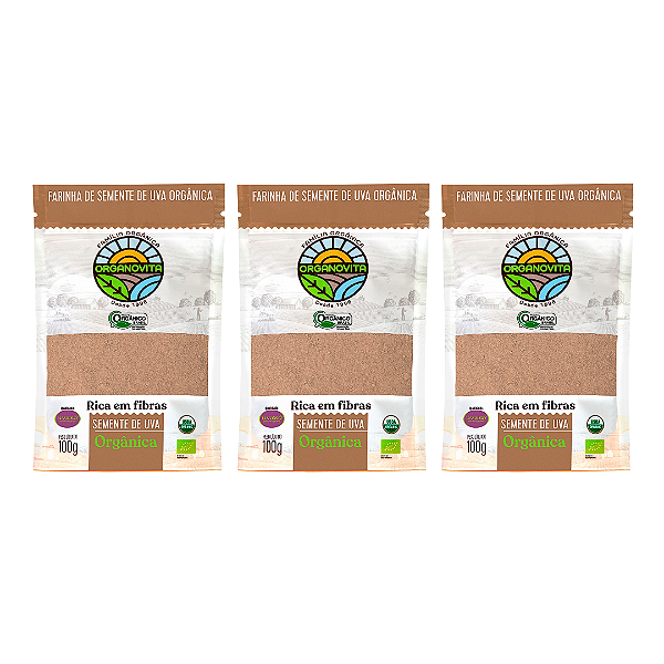 Kit 3 Farinha De Semente De Uva Orgânica Organovita 100 g