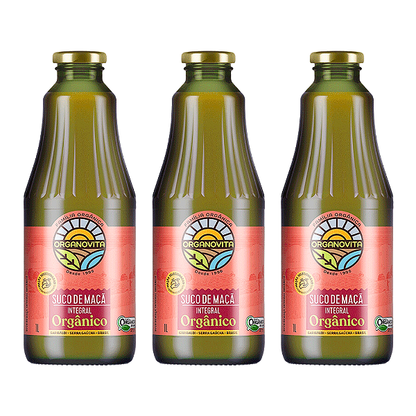Kit 3 Suco De Maçã Integral Orgânico Organovita 1 L