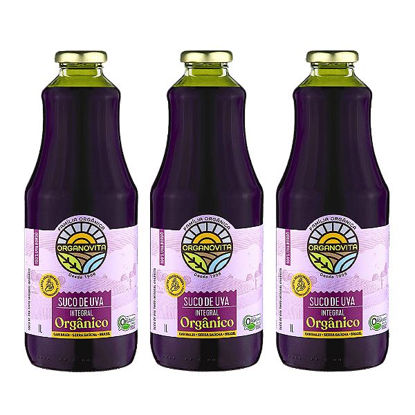 Kit 3 Suco De Uva Bordô Integral Orgânico Organovita 1 L