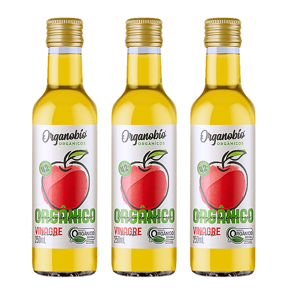 Kit 3 Vinagre De Maçã Orgânico Acidez 4,2% Organobío 250 ml
