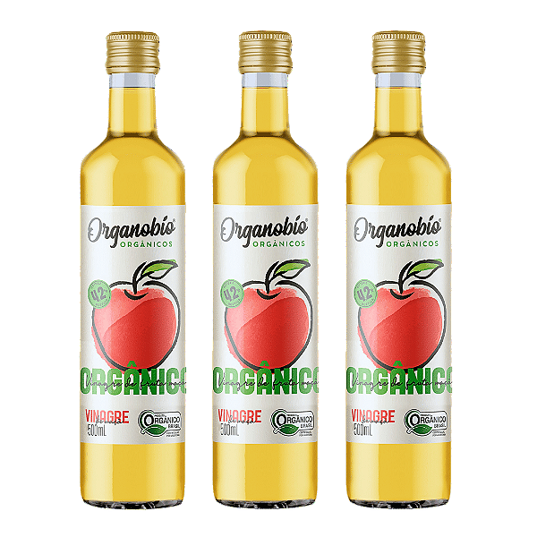 Kit 3 Vinagre De Maçã Orgânico Acidez 4,2% Organobío 500 ml