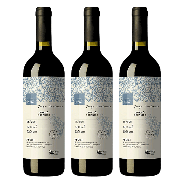 Kit 3 Vinho Tinto Seco Bordô Orgânico Jorge Mariani 750 ml