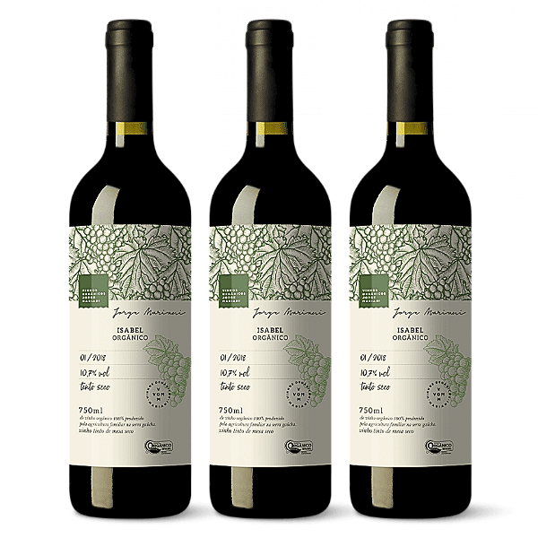 Kit 3 Vinho Tinto Seco Isabel Orgânico Jorge Mariani 750 ml