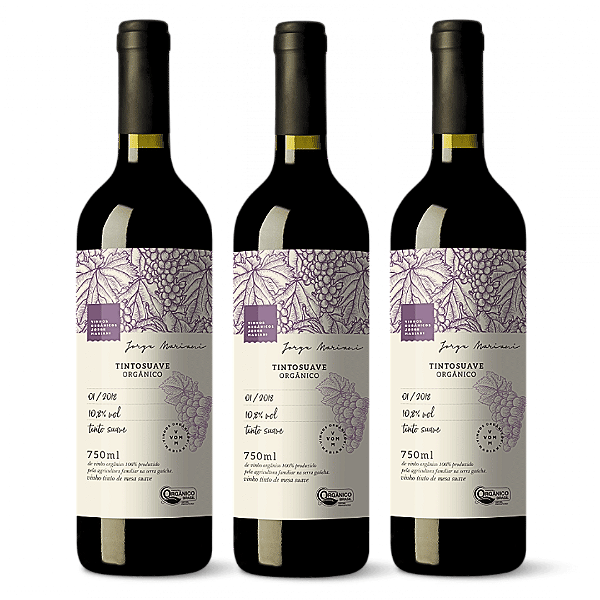 Kit 3 Vinho Tinto Suave Orgânico Jorge Mariani 750 ml