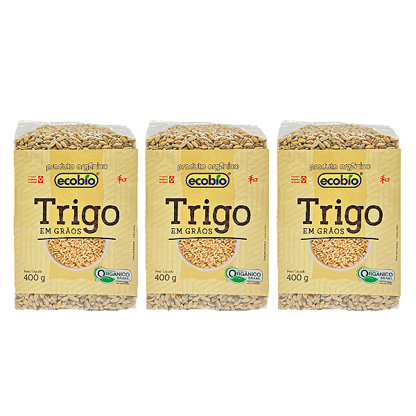 Kit 3 Trigo Em Grãos Orgânico Alto Vácuo Ecobio 400 g