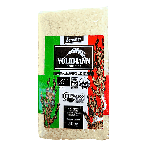 Arroz Especial para Risoto Carnaroli Orgânico Biodinâmico À Vácuo Volkmann 500 g