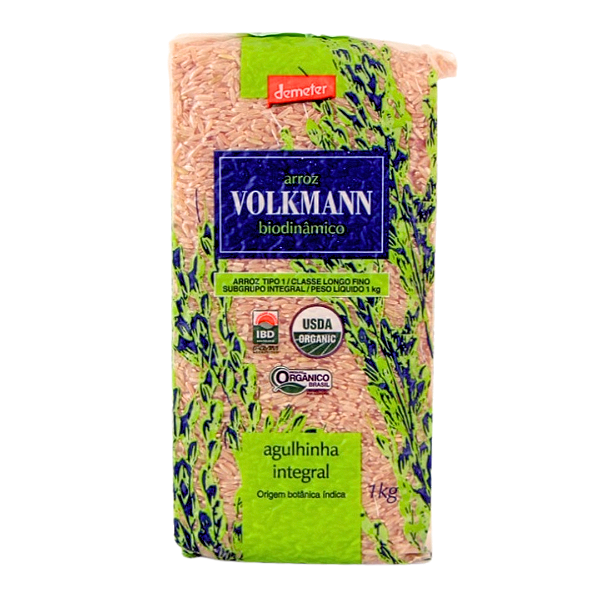 Arroz Integral Agulhinha (Longo Fino) Orgânico Biodinâmico À Vácuo Volkmann 1 kg