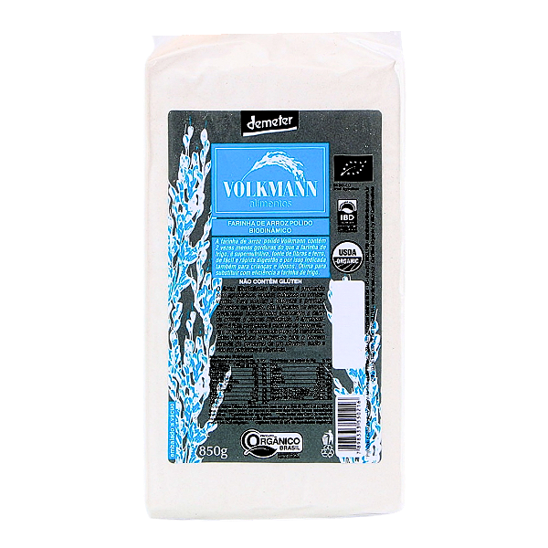 Farinha De Arroz Branco Agulhinha Orgânico Biodinâmico À Vácuo Volkmann 850 g