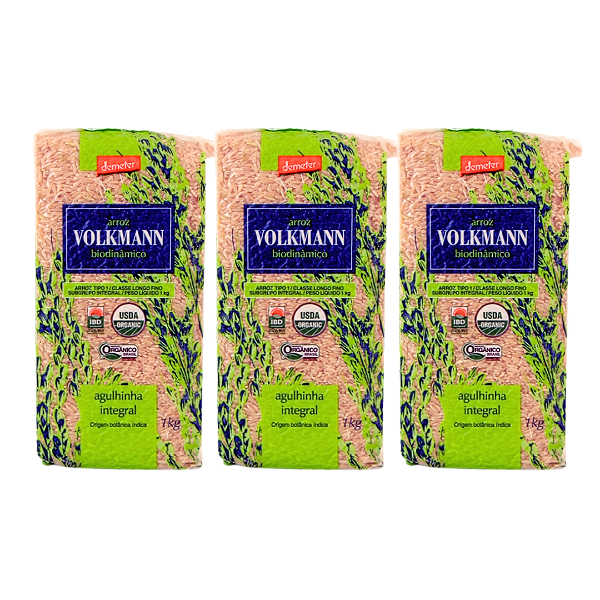 Kit 3 Arroz Integral Agulhinha (Longo Fino) Orgânico Biodinâmico À Vácuo Volkmann 1 Kg