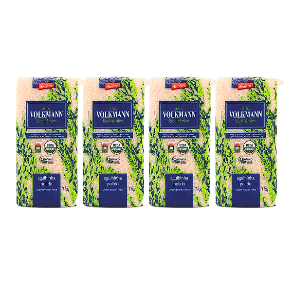 Kit 4 Arroz Branco Agulhinha (Longo Fino) Orgânico Biodinâmico À Vácuo Volkmann 1 kg