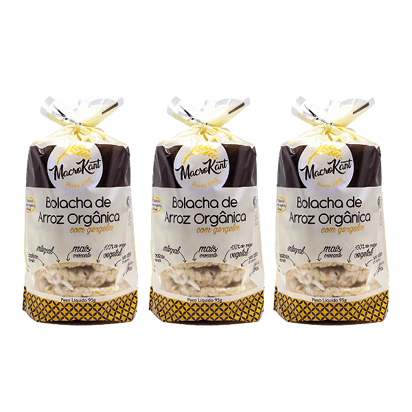 Kit 3 Bolacha De Arroz Orgânico Com Gergelim  Macrokant 95 g