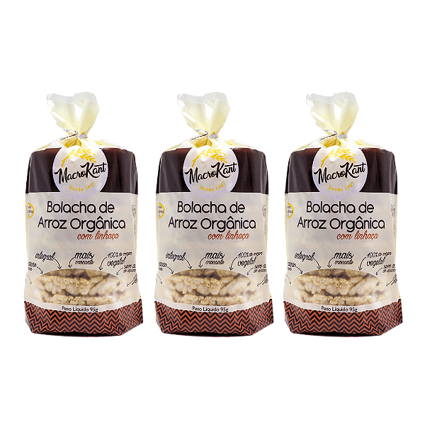 Kit 3 Bolacha De Arroz Orgânico Com Linhaça Macrokant 95 g