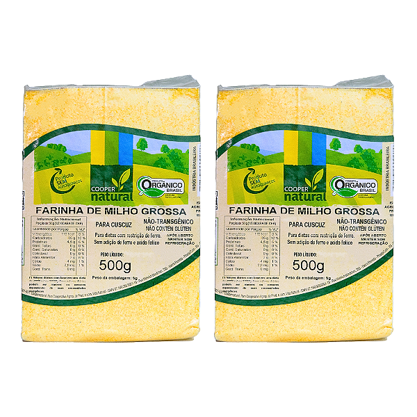 Kit 2 Farinha de Milho Amarela (Cuscuz) Orgânica À Vácuo Coopernatural 500 g