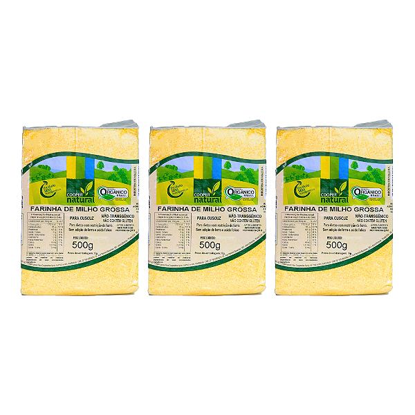 Kit 3 Farinha de Milho Amarela (Cuscuz) Orgânica À Vácuo Coopernatural 500 g