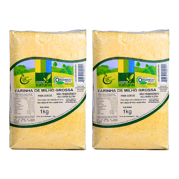 Kit 2 Farinha de Milho Amarela (Cuscuz) Orgânica À Vácuo Coopernatural 1 kg