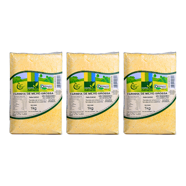 Kit 3 Farinha de Milho Amarela (Cuscuz) Orgânica À Vácuo Coopernatural 1 kg