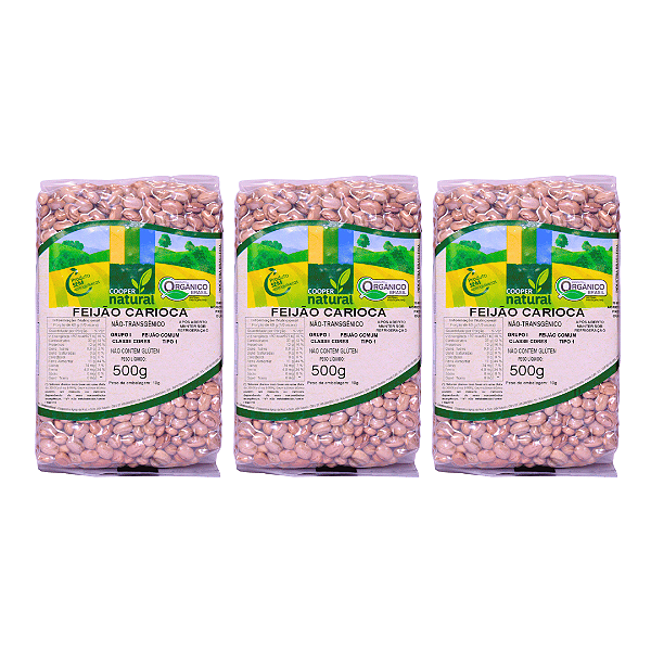 Kit 3 Feijão Carioca Orgânico À Vácuo Coopernatural 500 g