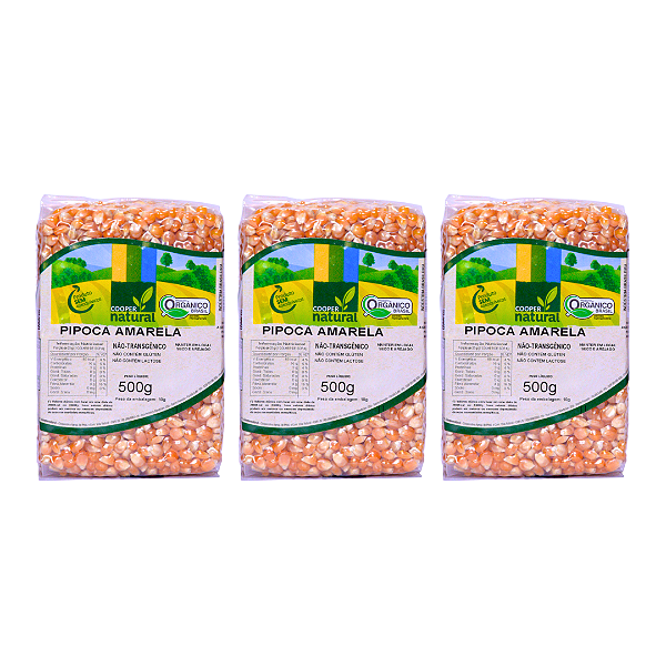 Kit 3 Milho de Pipoca Amarela Orgânica À Vácuo Coopernatural 500 g