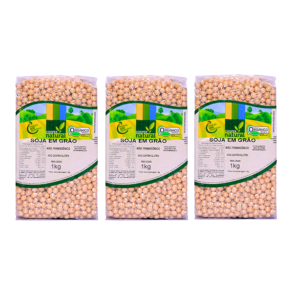 Kit 3 Soja Em Grãos Orgânico À Vácuo Coopernatural 1 kg