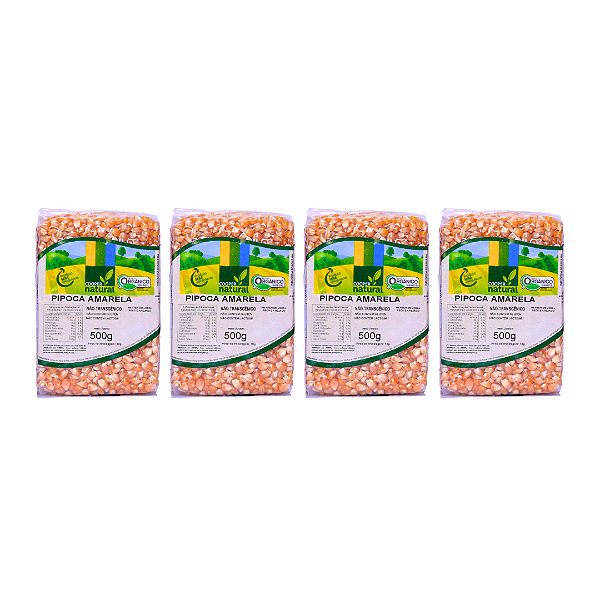 Kit 4 Milho de Pipoca Amarela Orgânica À Vácuo Coopernatural 500 g