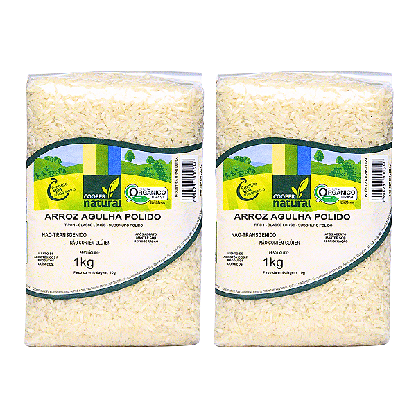 Kit 2 Arroz Agulhinha Polido Orgânico À Vácuo Coopernatural 1 kg