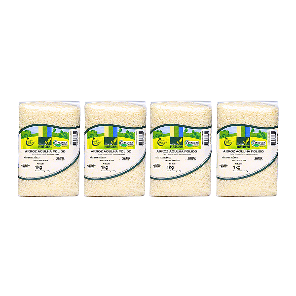 Kit 4 Arroz Agulhinha Polido Orgânico À Vácuo Coopernatural 1 kg