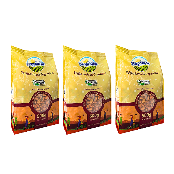 Kit 3 Feijão Carioca Orgânico Biorgânica 500 g