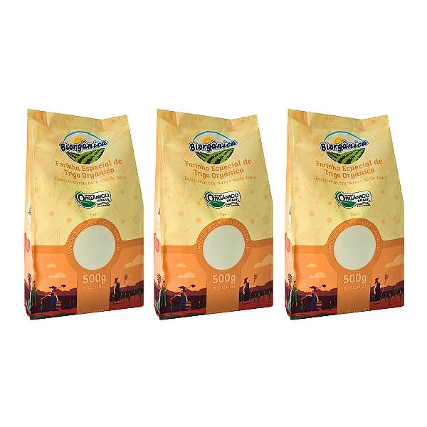 Kit 3 Farinha De Trigo Especial Orgânica Biorgânica 500 g