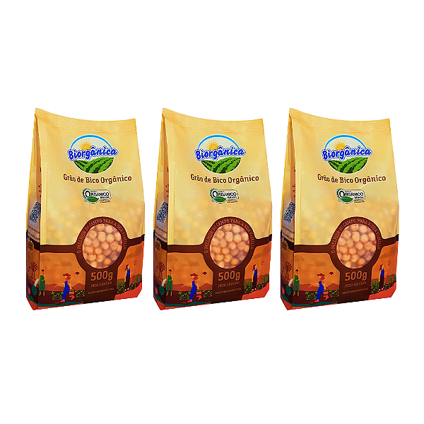 Kit 3 Grão De Bico Orgânico Biorgânica 500 g