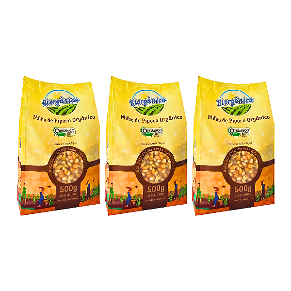 Kit 3 Pipoca Orgânica Biorgânica 500 g