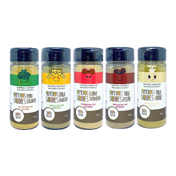 Kit 5 Tempero Primeiros Sabores Natural Para Grãos, Legumes e Carnes Vermelhas Terra Amor 40 g