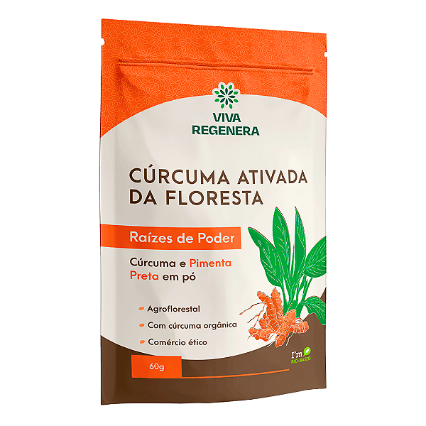 Cúrcuma Ativada Raízes de Poder com Pimenta Preta em Pó Viva Regenera 60 g
