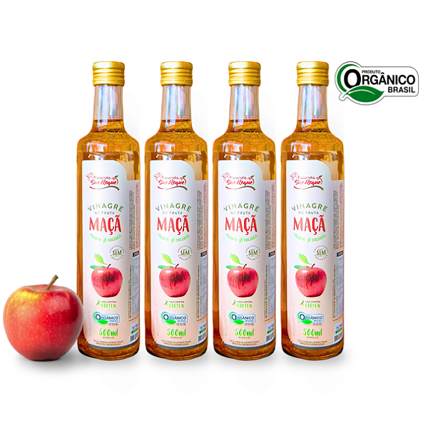 Kit 4 Vinagre De Maçã Orgânico Acidez 4,2% Fazenda São Roque 500 ml