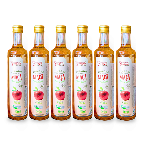 Kit 6 Vinagre De Maçã Orgânico Acidez 4,2% Fazenda São Roque 500 ml