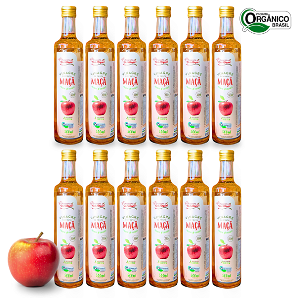 Kit 12 Vinagre De Maçã Orgânico Acidez 4,2% Fazenda São Roque 500 ml