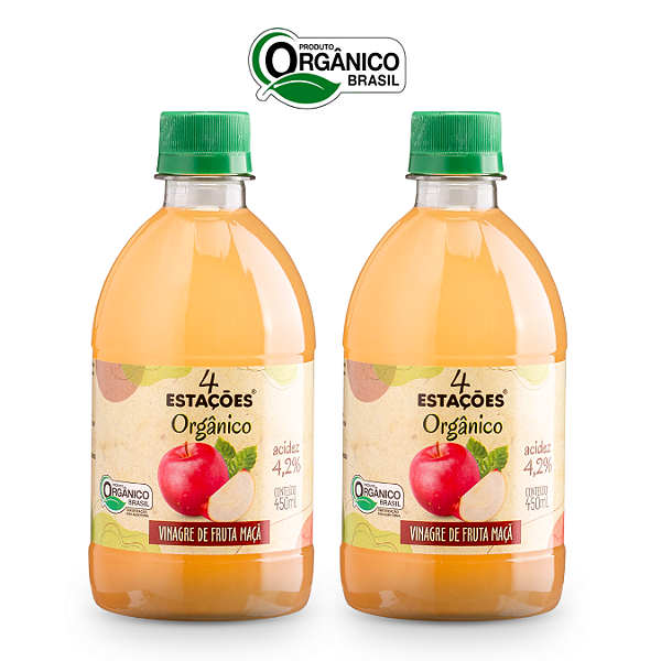 Kit 2 Vinagre De Maçã Orgânico Acidez 4,2% 4 Estações 450 ml
